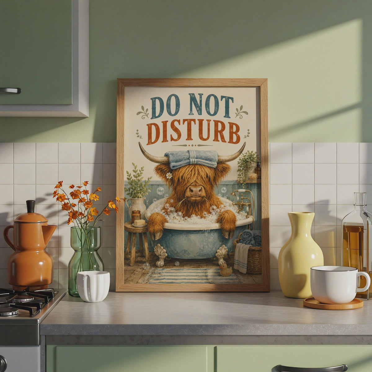 Do Not Disturb Highland Cow Bathroom Poster, Rustic Farmhouse Wall Art (Printed to Order)