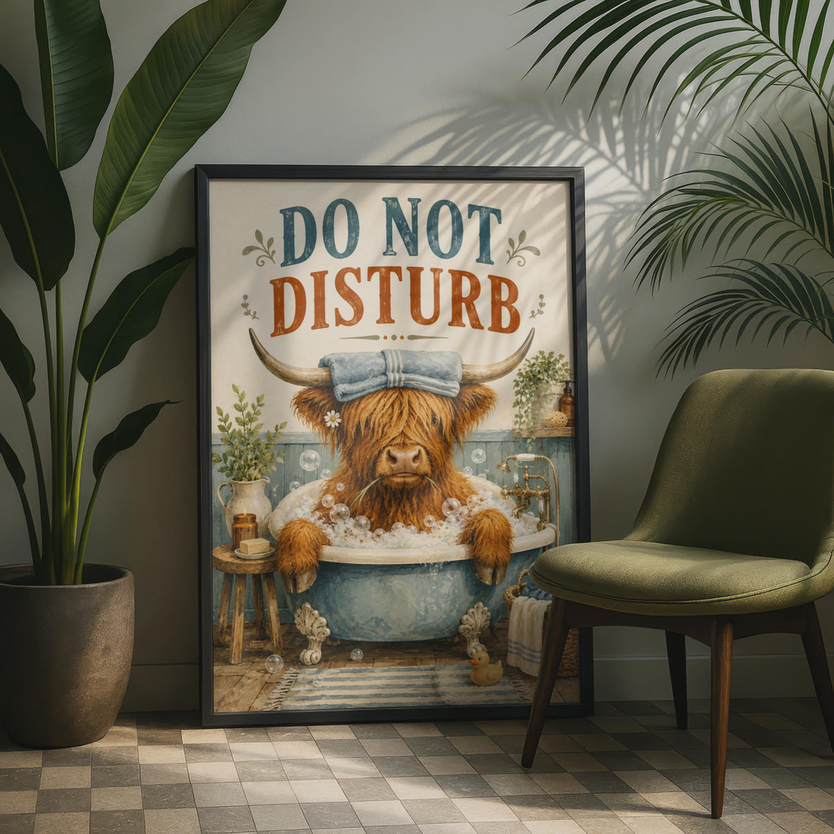 Do Not Disturb Highland Cow Bathroom Poster, Rustic Farmhouse Wall Art (Printed to Order)