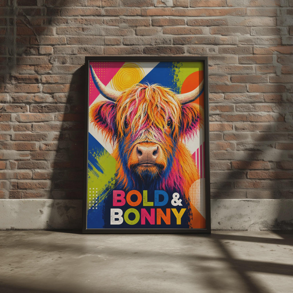 Bold Bonny Highland Cow Pop Art Print, Colorful Scottish Wall Decor
