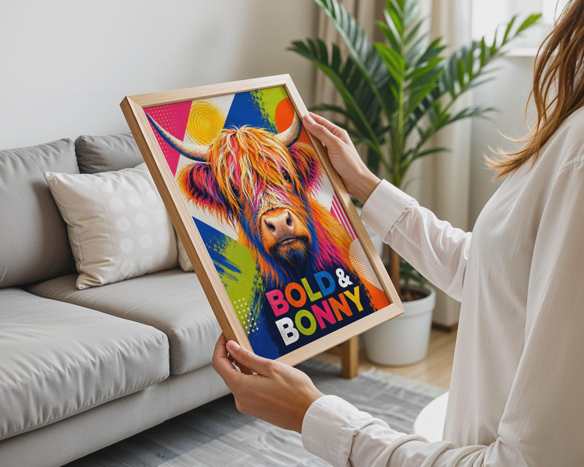 Bold Bonny Highland Cow Pop Art Print, Colorful Scottish Wall Decor