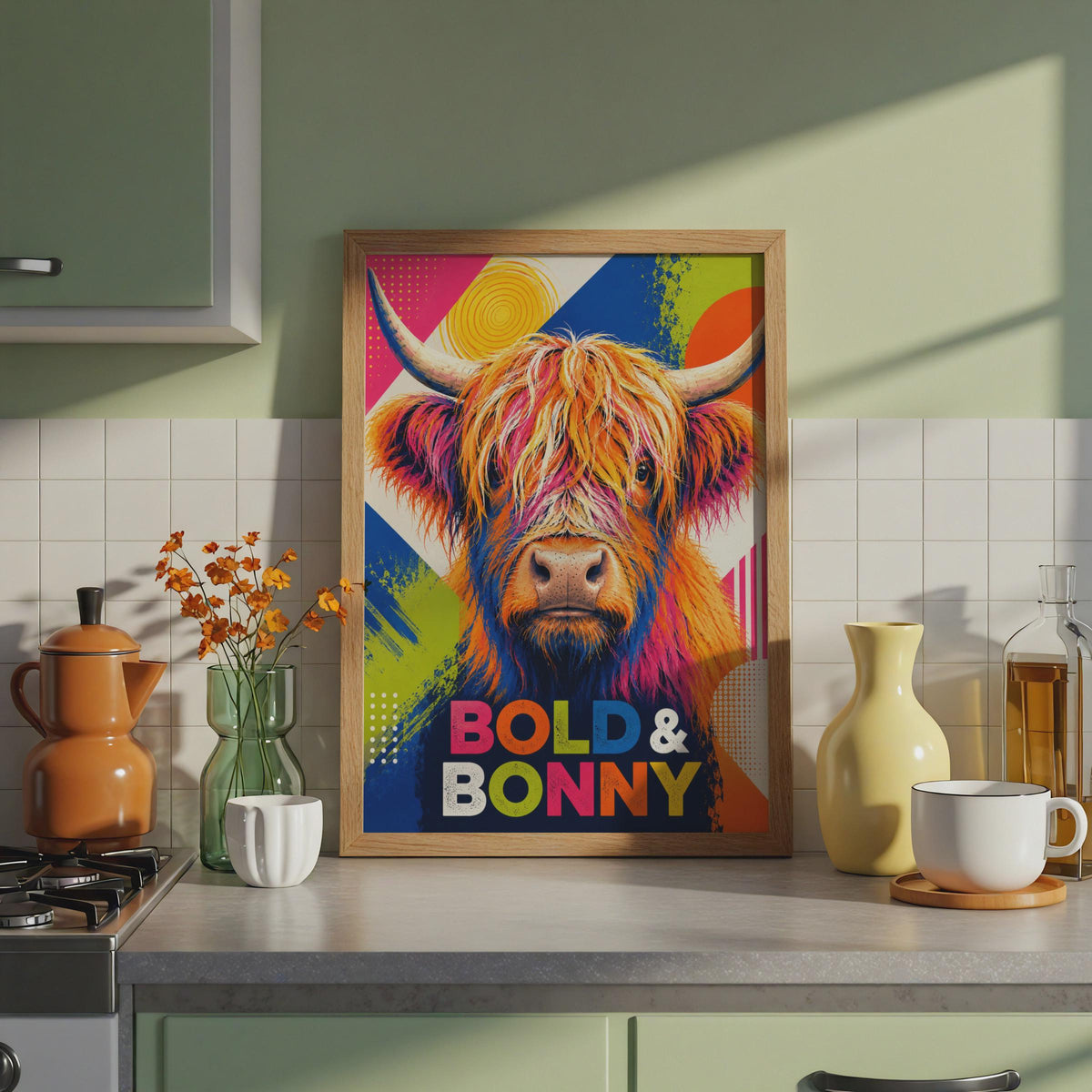 Bold Bonny Highland Cow Pop Art Print, Colorful Scottish Wall Decor