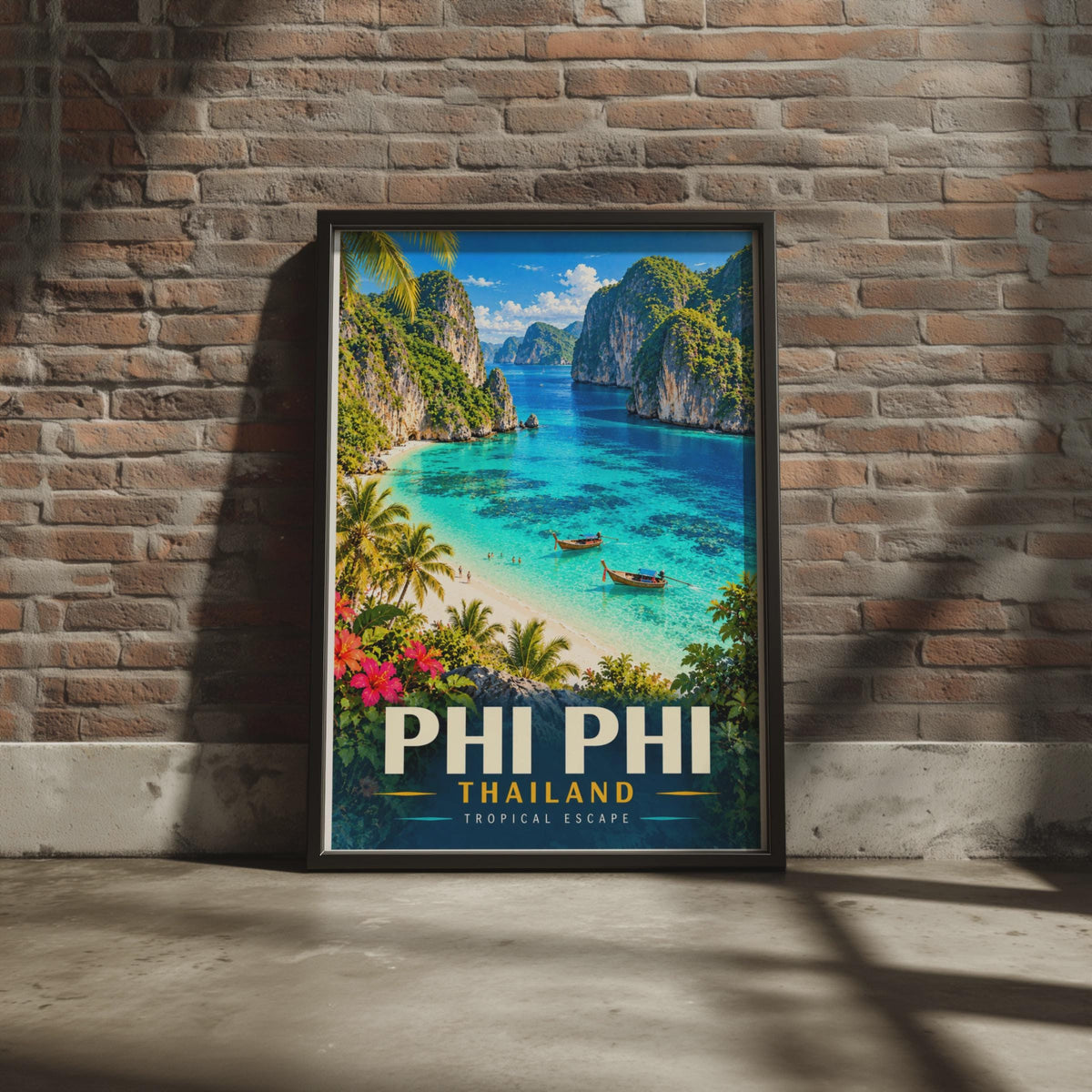 Phi Phi Islands Thailand Travel Poster, Turquoise Lagoon, Limestone Cliffs (Printed)
