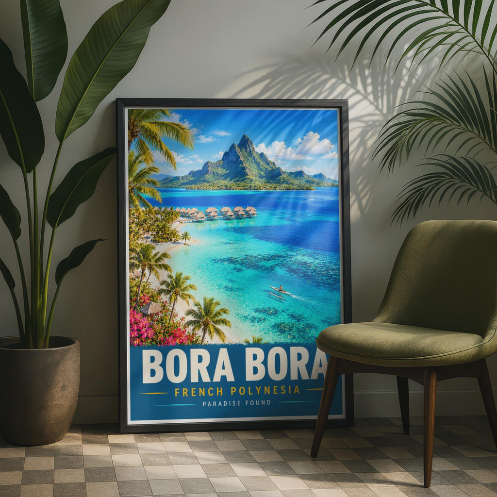 Bora Bora Travel Poster, French Polynesia Paradise Wall Art (Print)