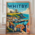 Whitby Abbey Travel Poster, Yorkshire Coast Illustration, Retro Seaside Art (Print)