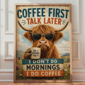 Highland Cow Coffee Poster, Funny Scottish Cow Wall Art, Retro Kitchen Decor