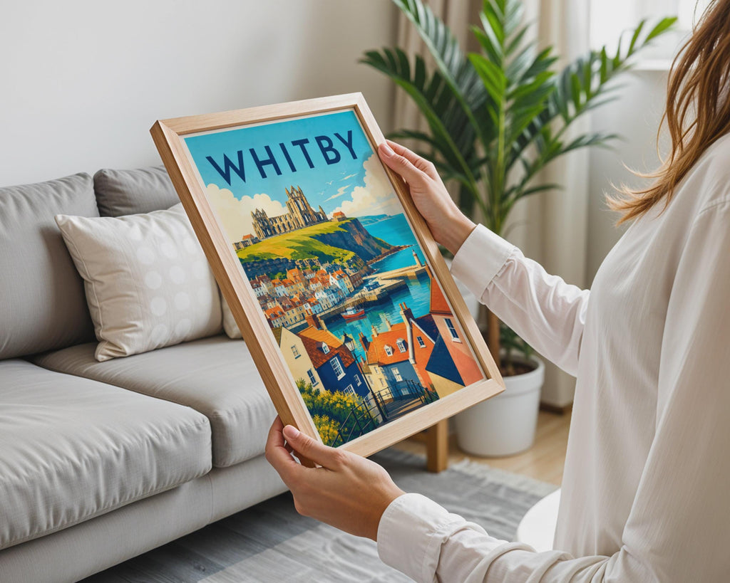 Whitby Abbey Travel Poster, Yorkshire Coast Illustration, Retro Seaside Art (Print)