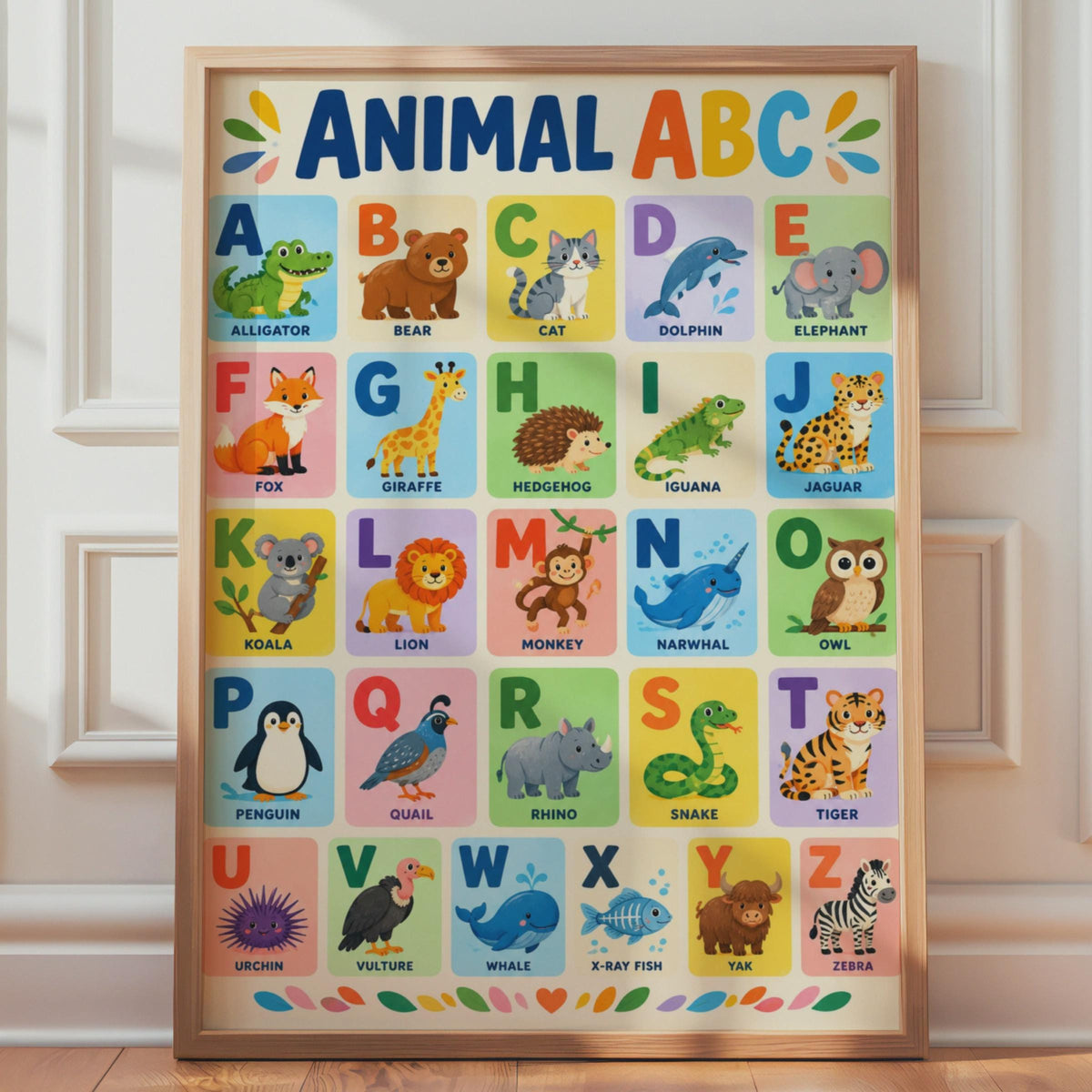 Animal ABC Alphabet Poster, Colorful Nursery Wall Art (A4 Print)