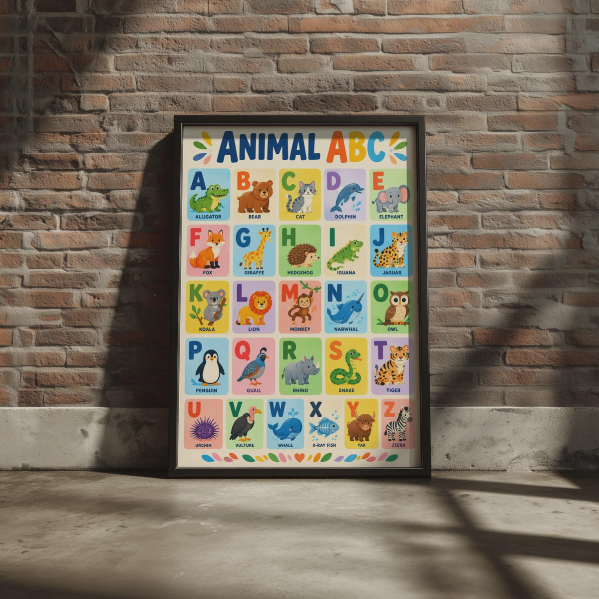 Animal ABC Alphabet Poster, Colorful Nursery Wall Art (A4 Print)