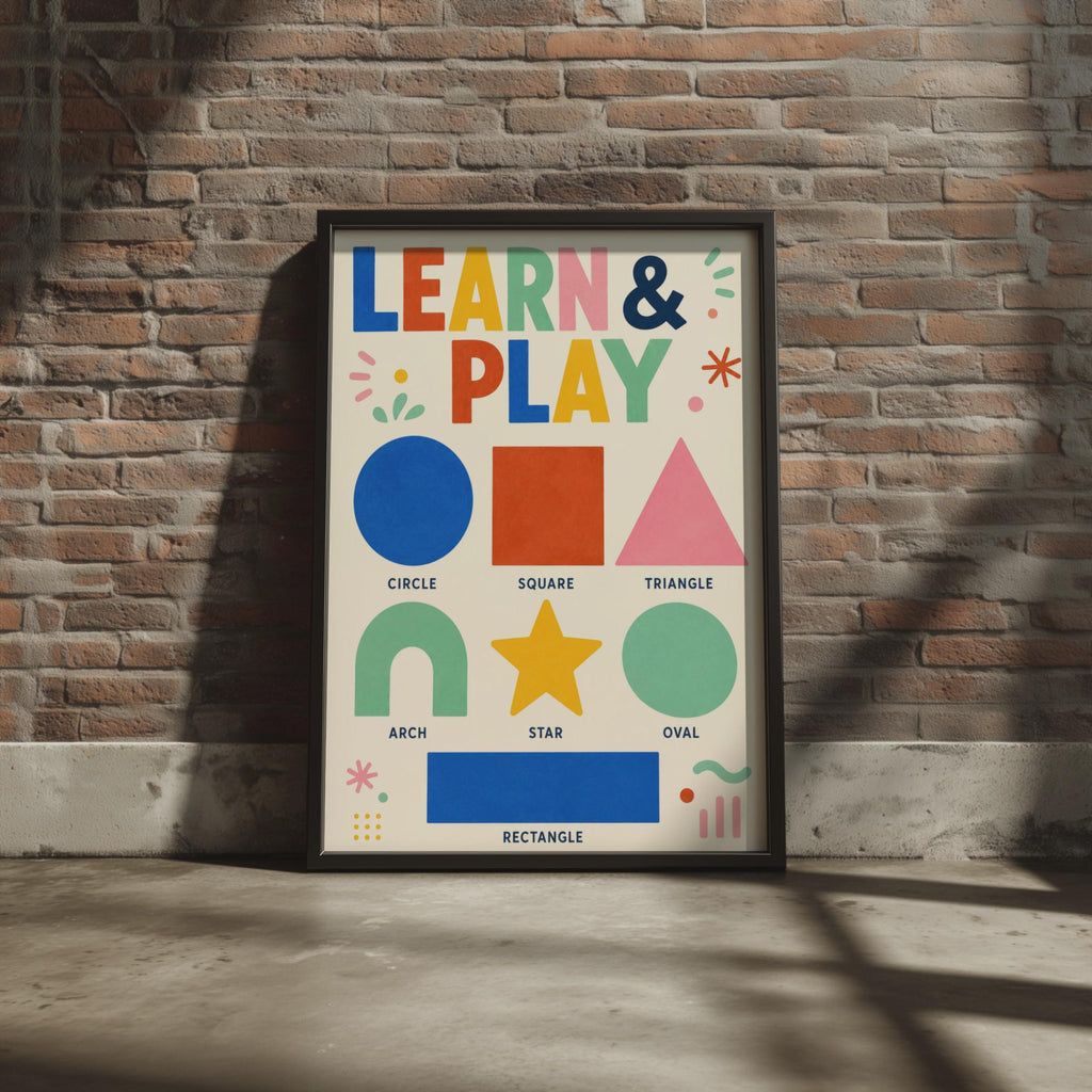 Learn & Play Shapes Poster, Nursery Wall Art, Toddler Learning Chart (Printed)