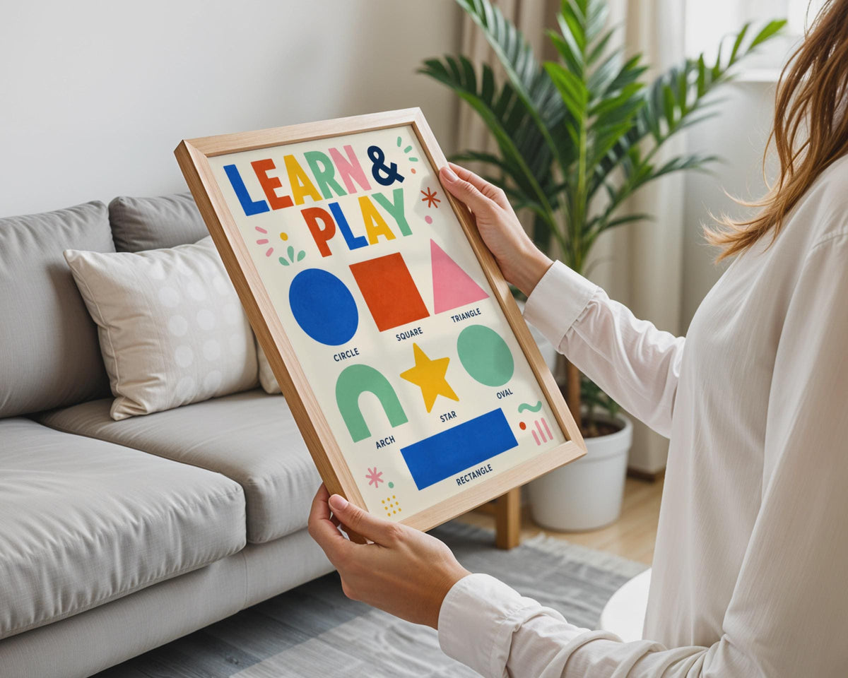 Learn & Play Shapes Poster, Nursery Wall Art, Toddler Learning Chart (Printed)