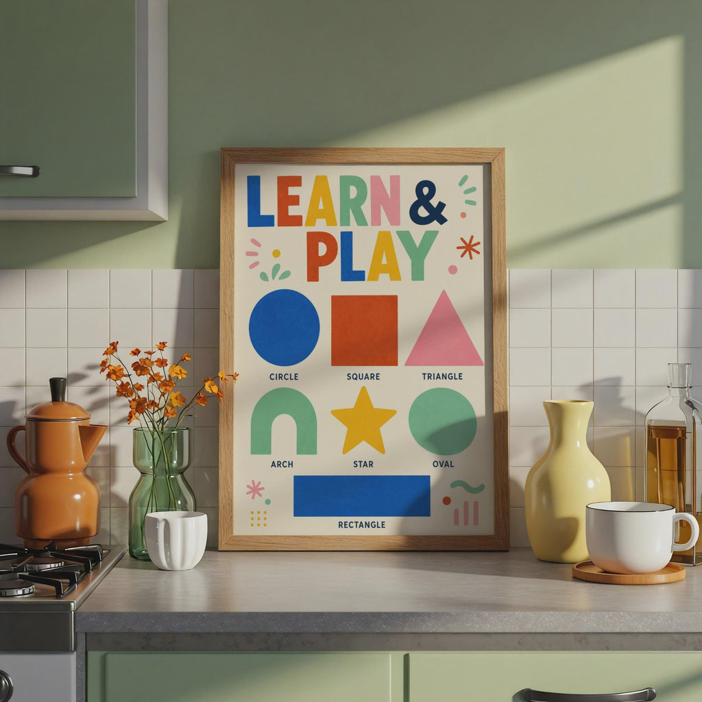 Learn & Play Shapes Poster, Nursery Wall Art, Toddler Learning Chart (Printed)