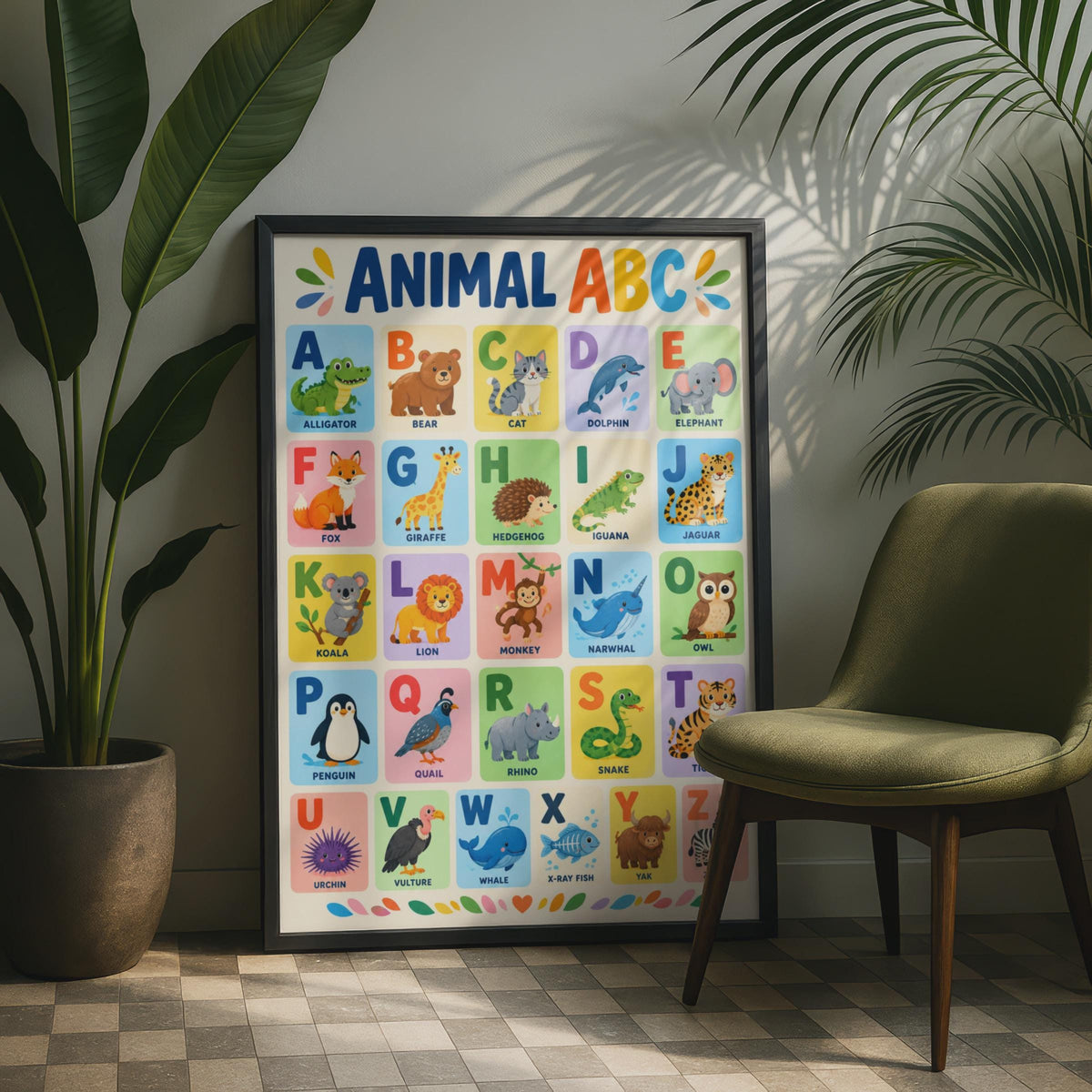 Animal ABC Alphabet Poster, Colorful Nursery Wall Art (A4 Print)