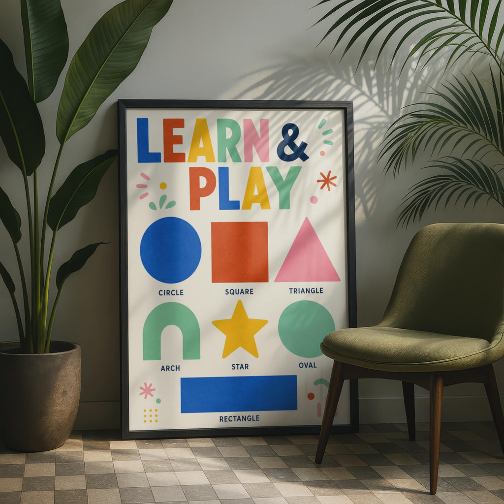 Learn & Play Shapes Poster, Nursery Wall Art, Toddler Learning Chart (Printed)