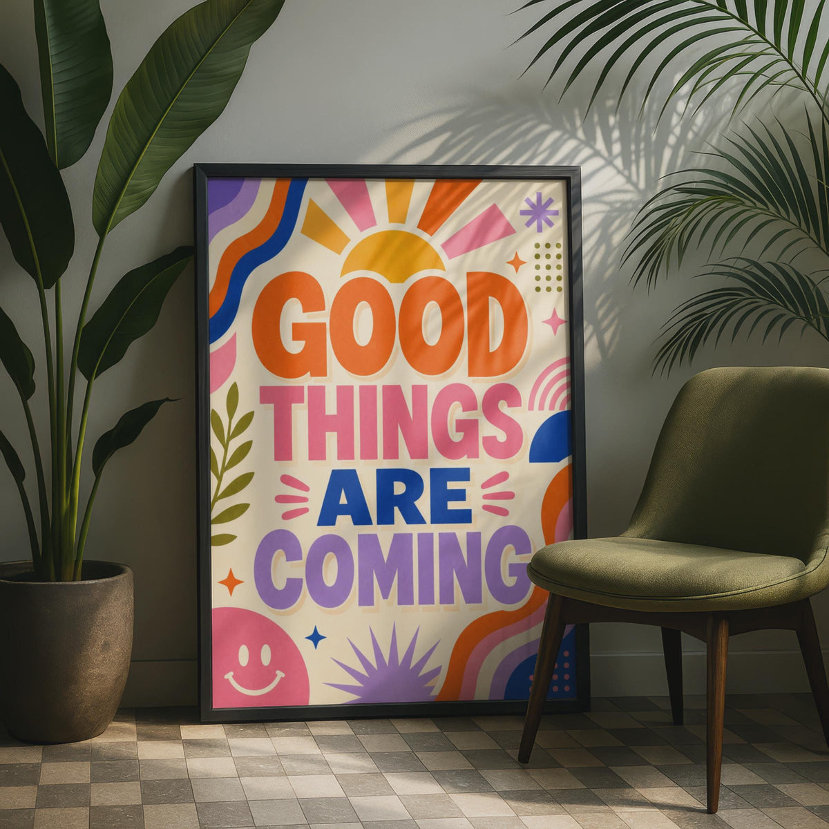 Retro Good Things Are Coming Poster, 70s Groovy Affirmation Wall Art (A4)