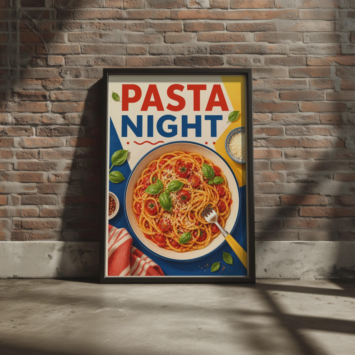 Pasta Night Kitchen Poster, Italian Food Wall Art, Retro Typography (Digital Print)