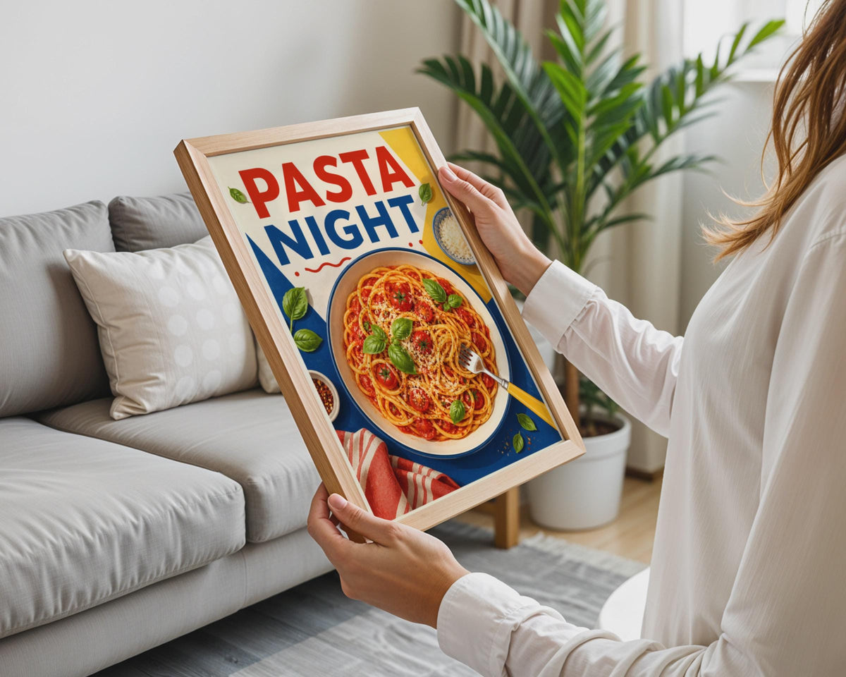 Pasta Night Kitchen Poster, Italian Food Wall Art, Retro Typography (Digital Print)