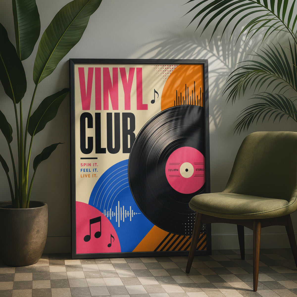 Retro Vinyl Club Poster, Mid-Century Modern Music Room Art (A4 Print)