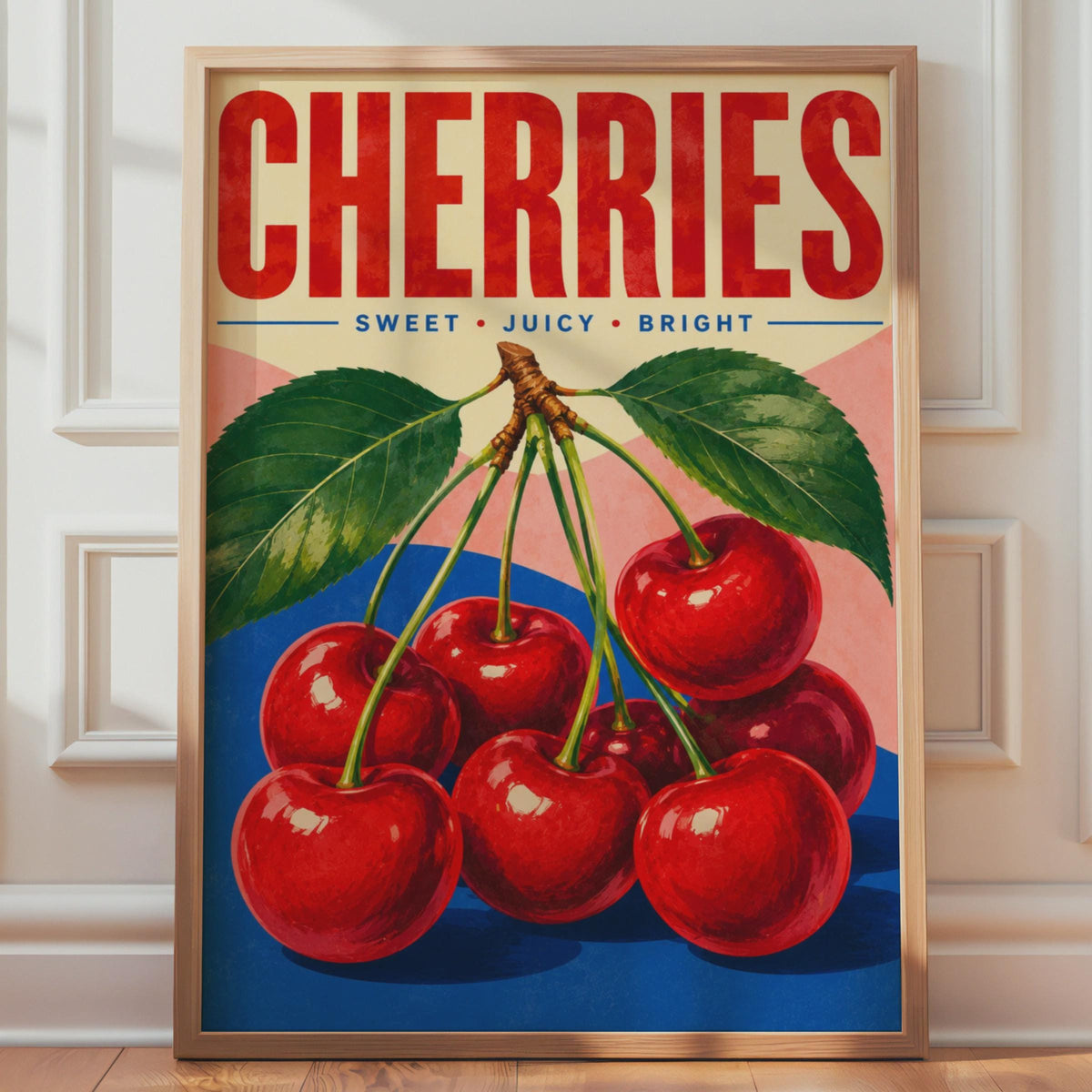 Retro Cherry Illustration Poster, Mid-Century Kitchen Wall Art Print (Digital Download)