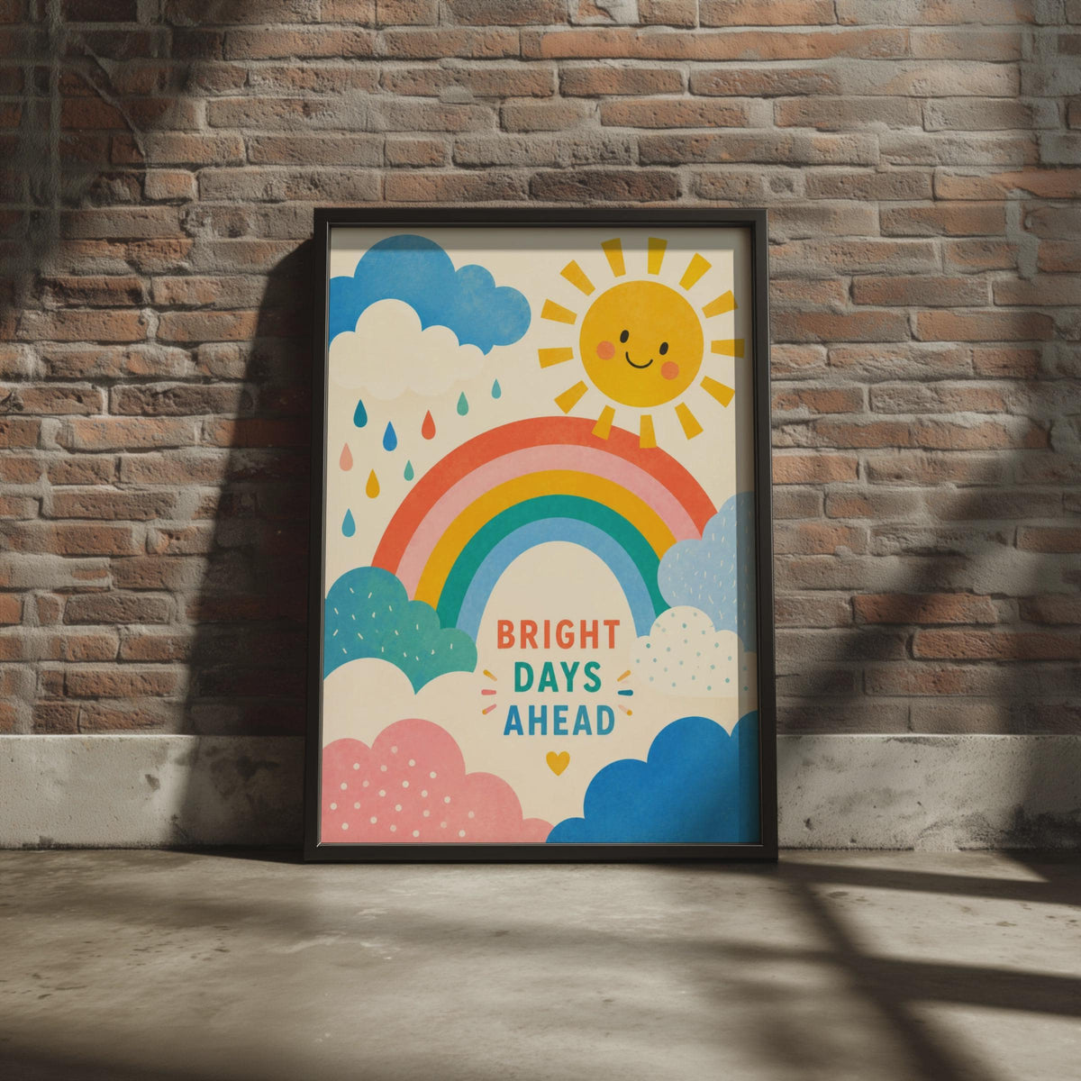 Bright Days Ahead Rainbow Sun Poster, Cheerful Nursery Wall Art (Print)
