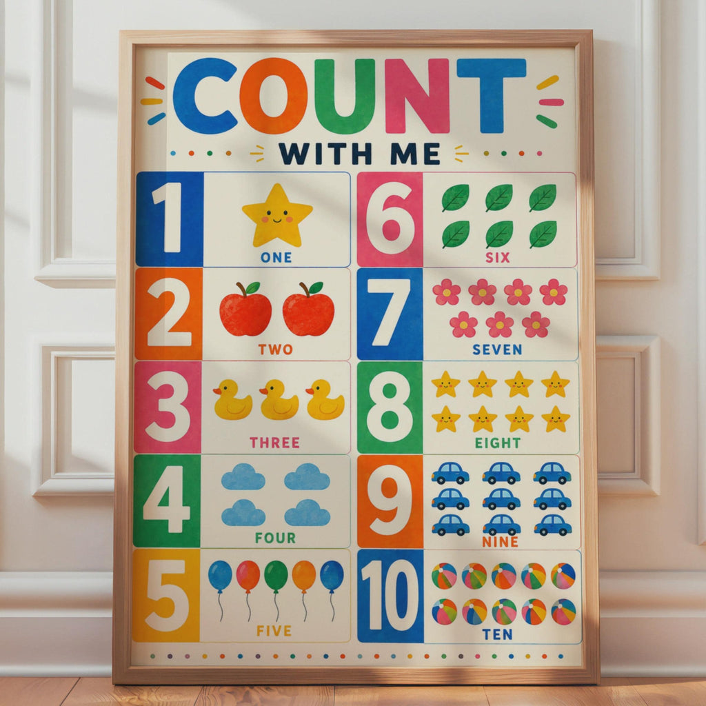 Count With Me Numbers Poster, 1-10 Learning Wall Art, Nursery Decor