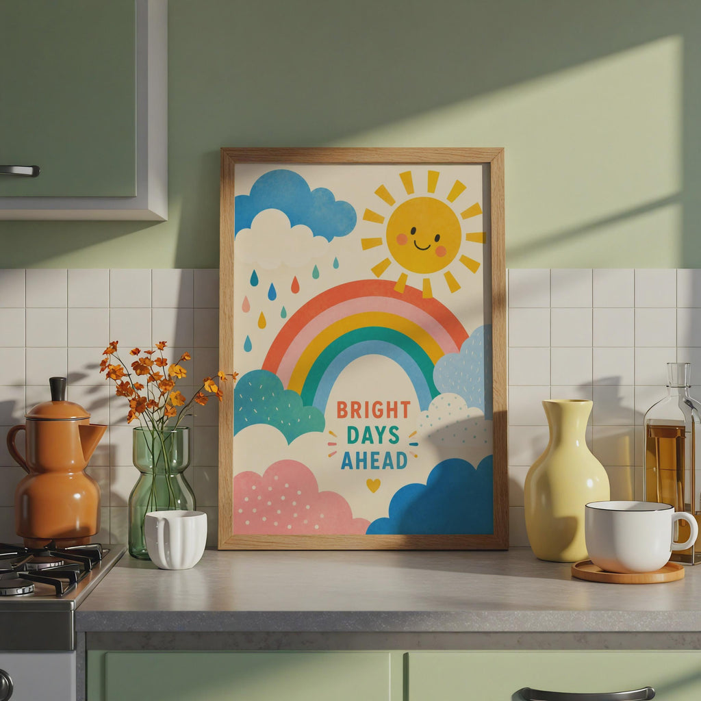 Bright Days Ahead Rainbow Sun Poster, Cheerful Nursery Wall Art (Print)