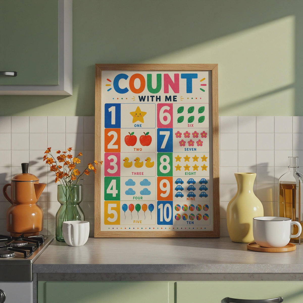 Count With Me Numbers Poster, 1-10 Learning Wall Art, Nursery Decor