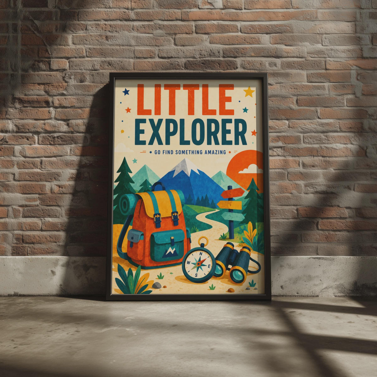 Little Explorer Adventure Poster, Hiking Camping Print, Mountain Nature Wall Art (Physical Print)
