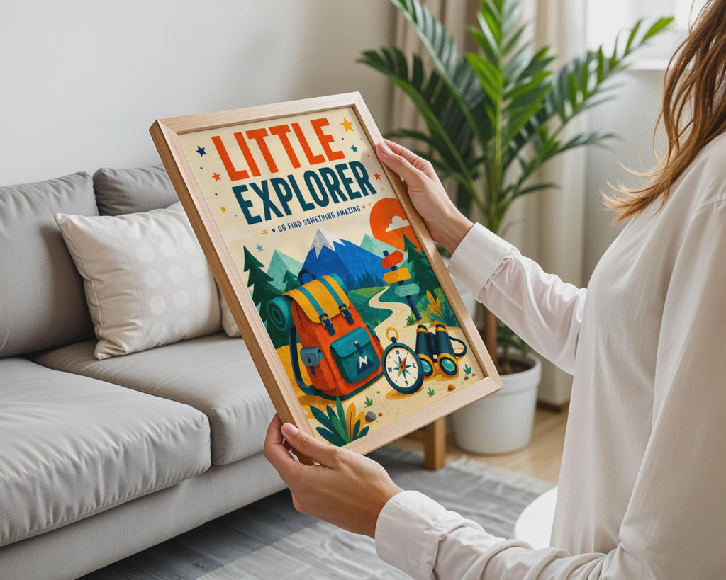 Little Explorer Adventure Poster, Hiking Camping Print, Mountain Nature Wall Art (Physical Print)
