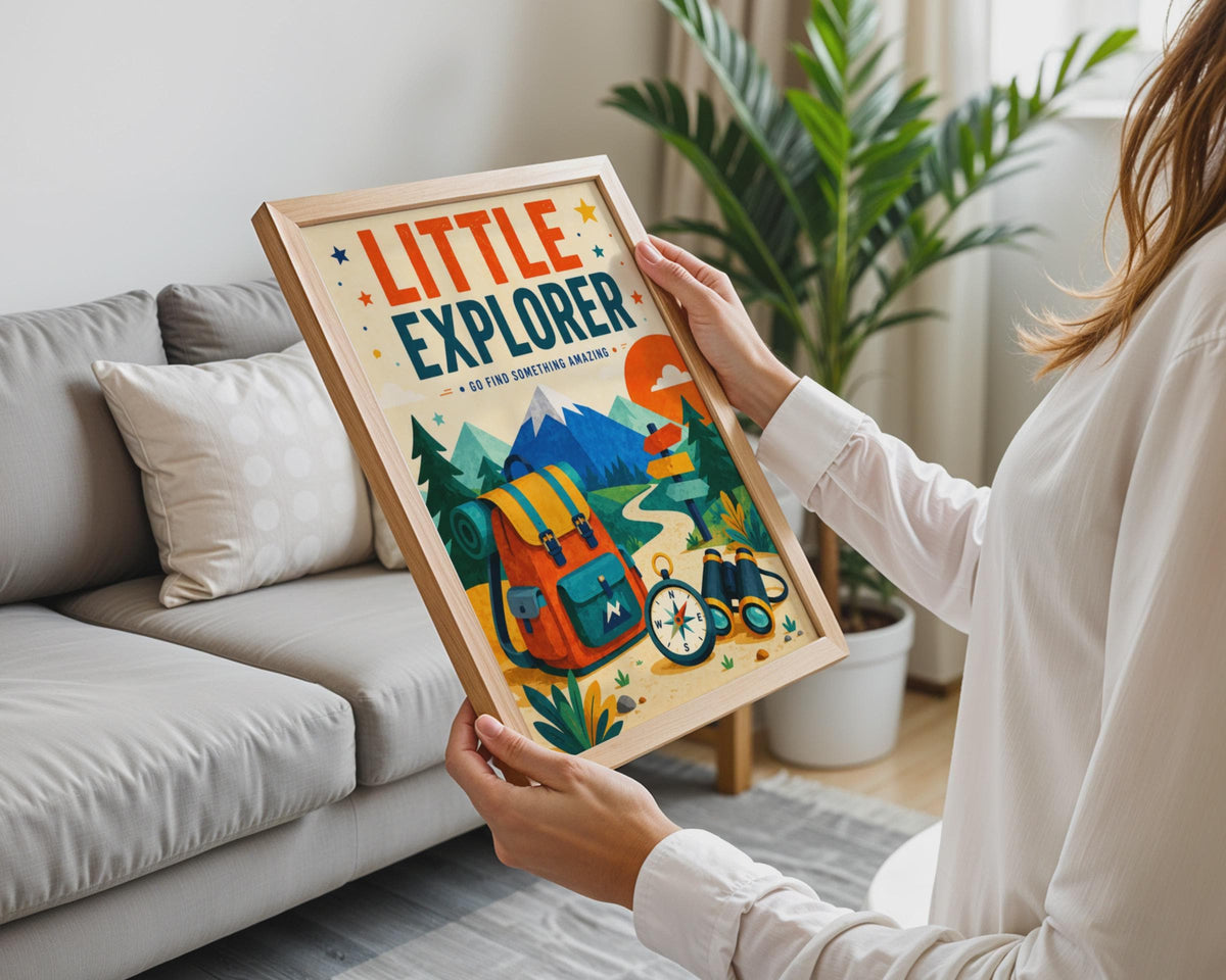 Little Explorer Adventure Poster, Hiking Camping Print, Mountain Nature Wall Art (Physical Print)