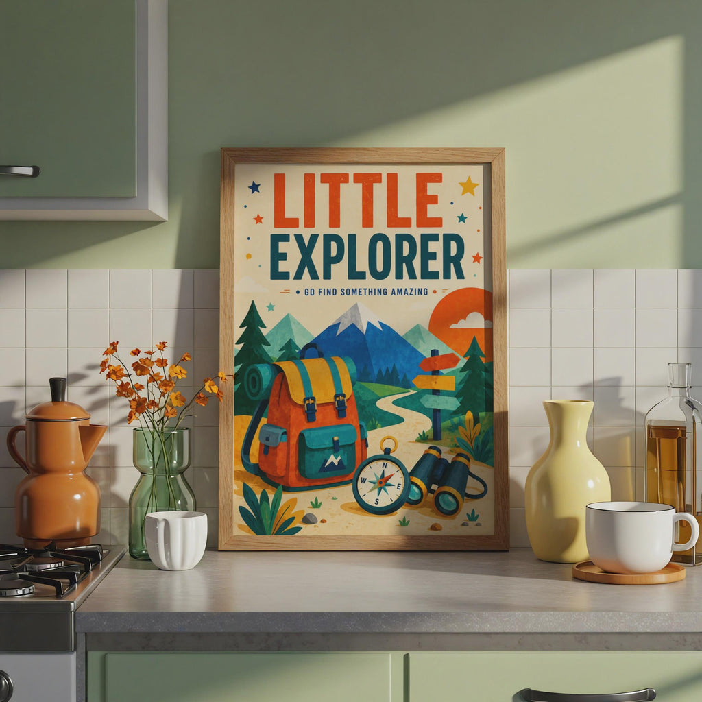 Little Explorer Adventure Poster, Hiking Camping Print, Mountain Nature Wall Art (Physical Print)