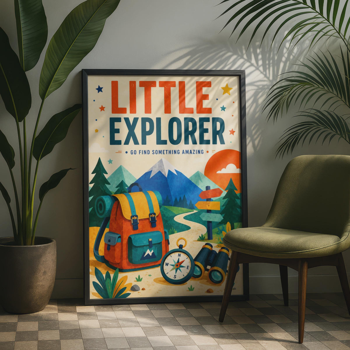 Little Explorer Adventure Poster, Hiking Camping Print, Mountain Nature Wall Art (Physical Print)
