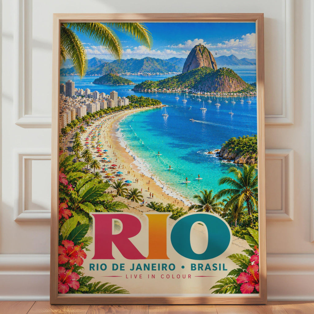 Rio de Janeiro Travel Poster, Copacabana Beach, Sugarloaf Mountain (Print)