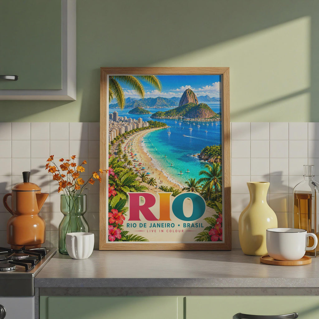 Rio de Janeiro Travel Poster, Copacabana Beach, Sugarloaf Mountain (Print)