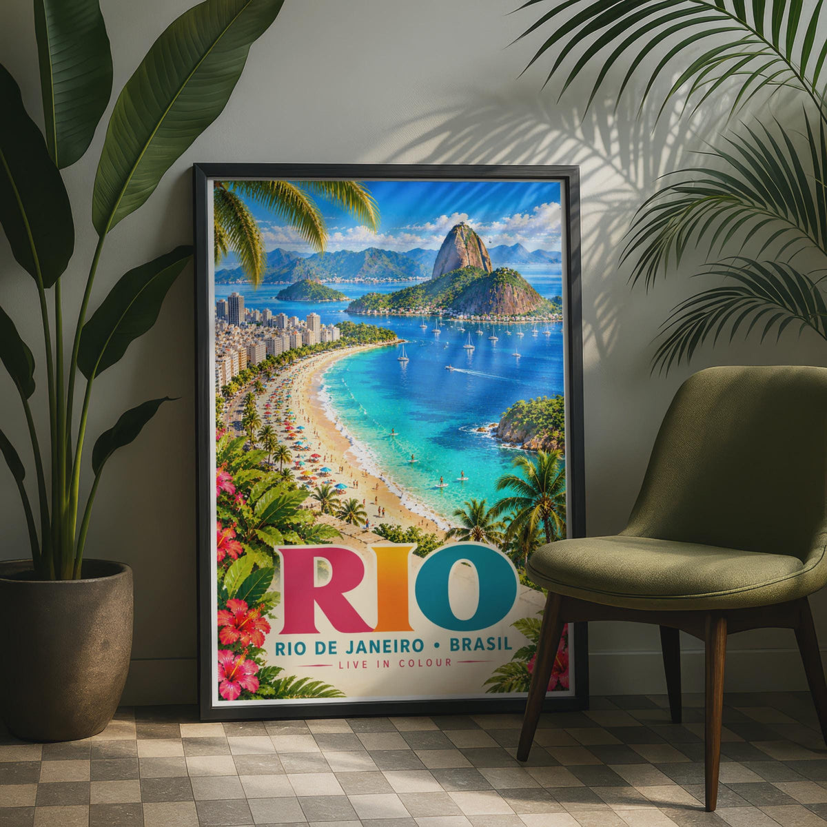 Rio de Janeiro Travel Poster, Copacabana Beach, Sugarloaf Mountain (Print)
