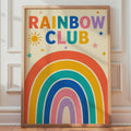 Rainbow Club Poster, Colorful Kids Room Wall Art, Sun Stars (A4)