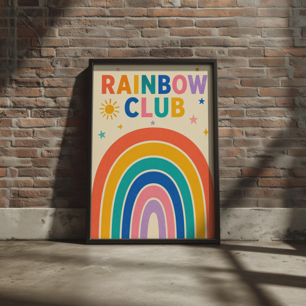 Rainbow Club Poster, Colorful Kids Room Wall Art, Sun Stars (A4)