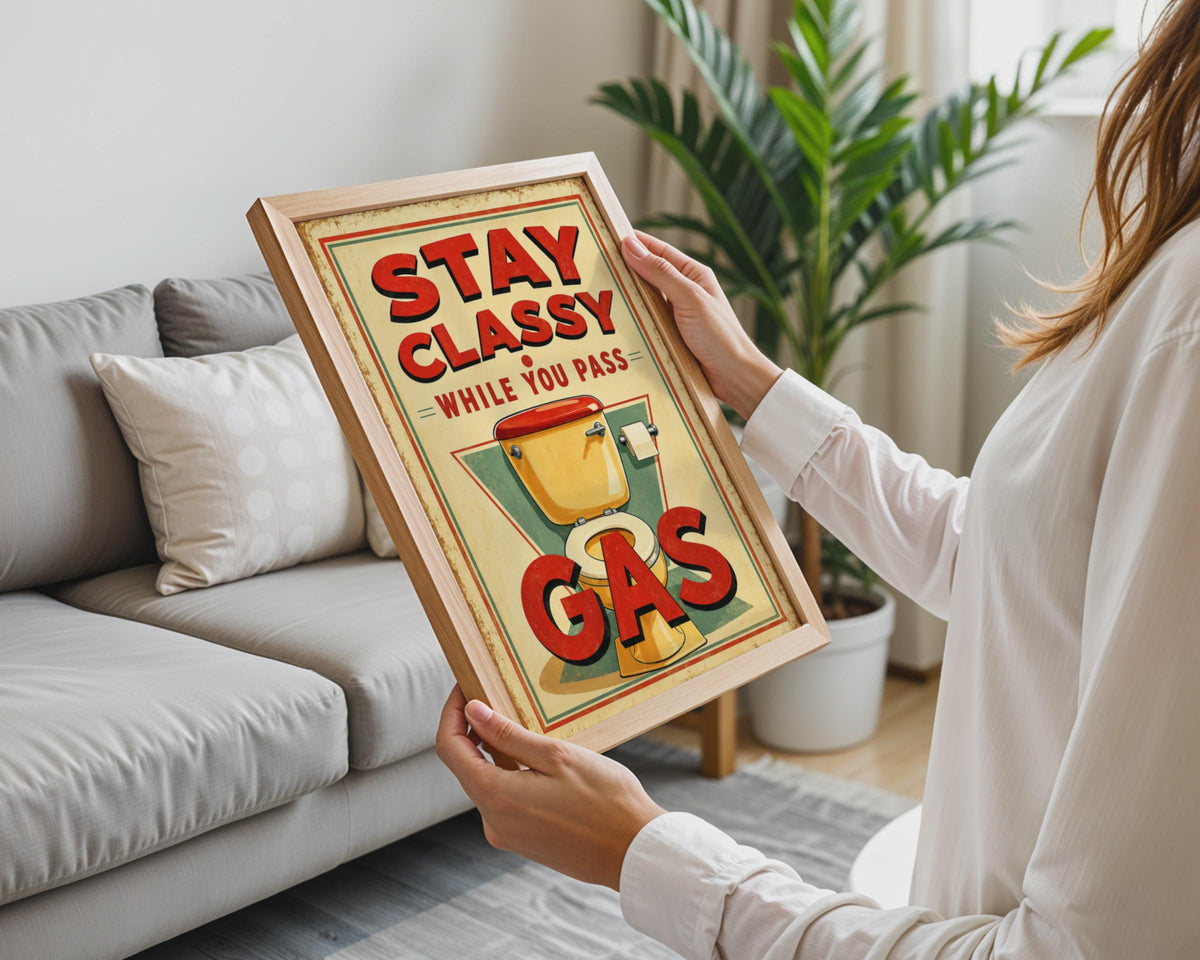 Retro Bathroom Poster, Vintage Toilet Humor, Mid-Century Wall Art (A4)