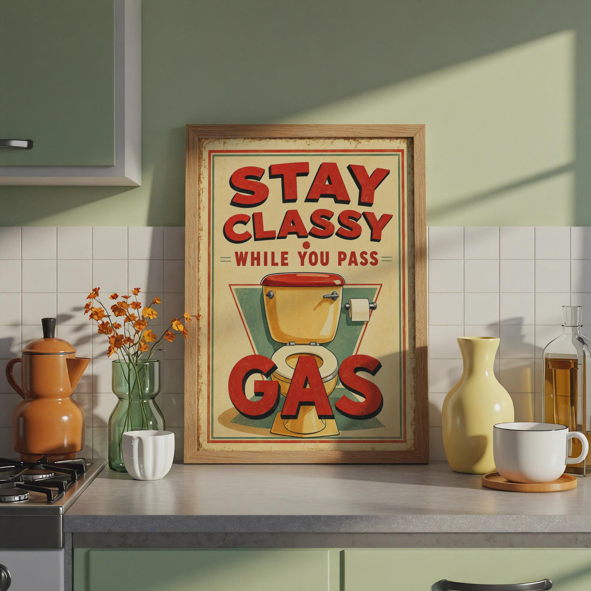 Retro Bathroom Poster, Vintage Toilet Humor, Mid-Century Wall Art (A4)