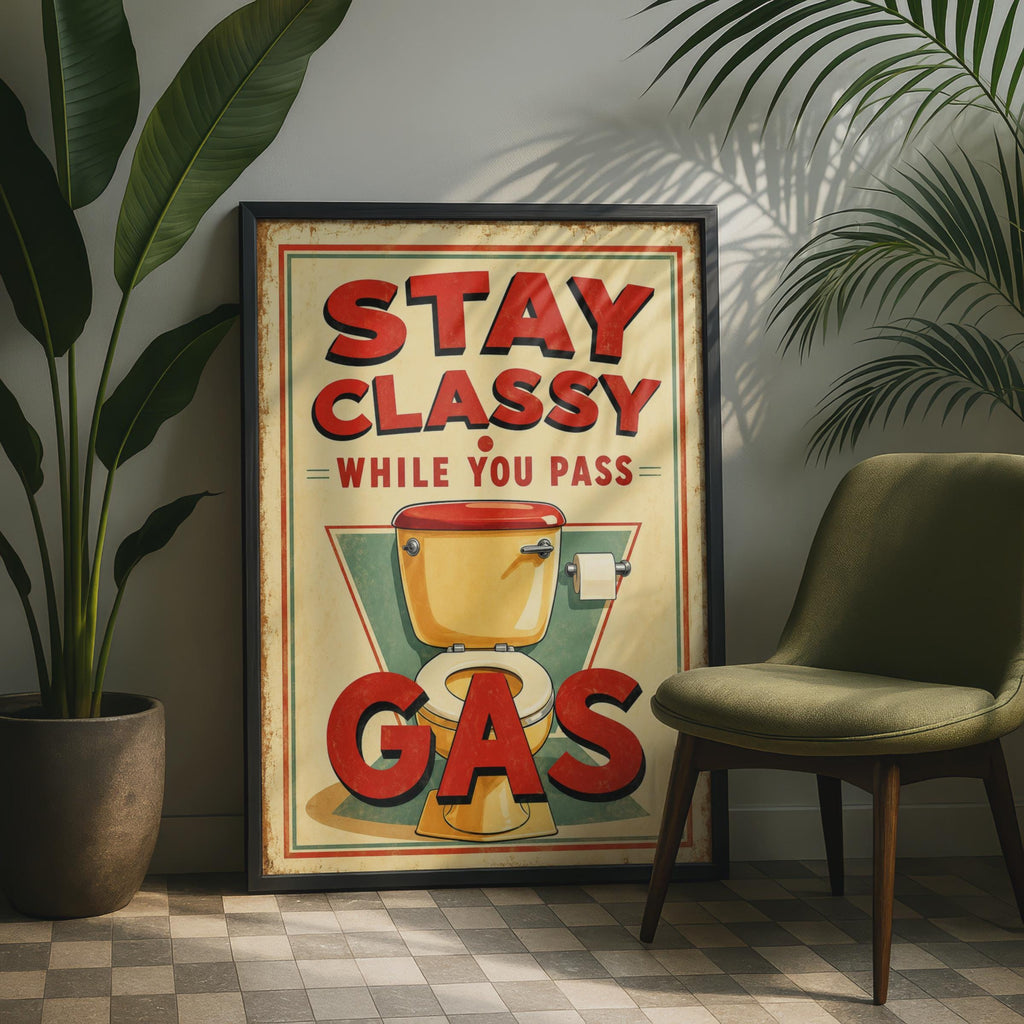 Retro Bathroom Poster, Vintage Toilet Humor, Mid-Century Wall Art (A4)