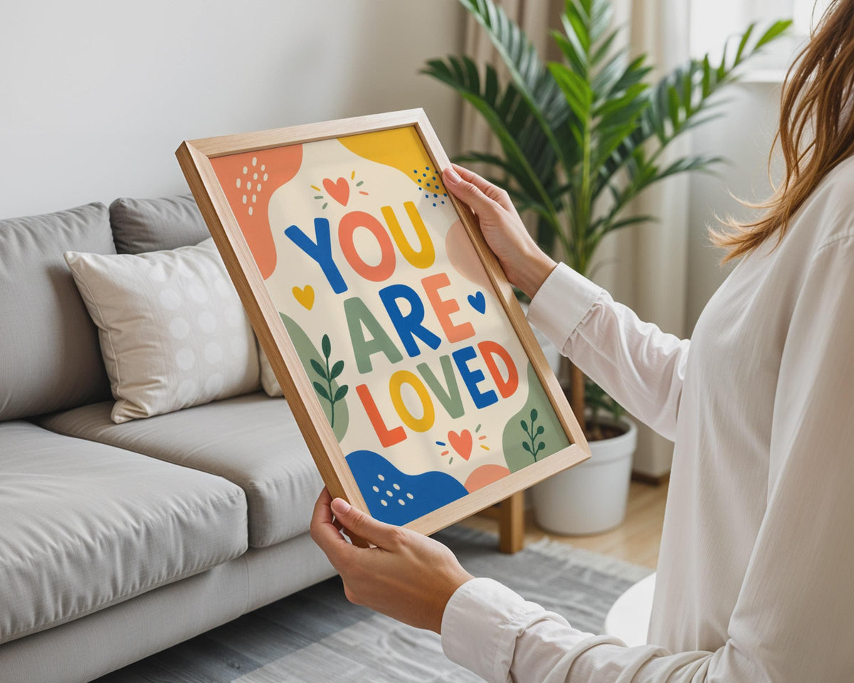 You Are Loved Typography Poster, Colorful Nursery Wall Art (A4)