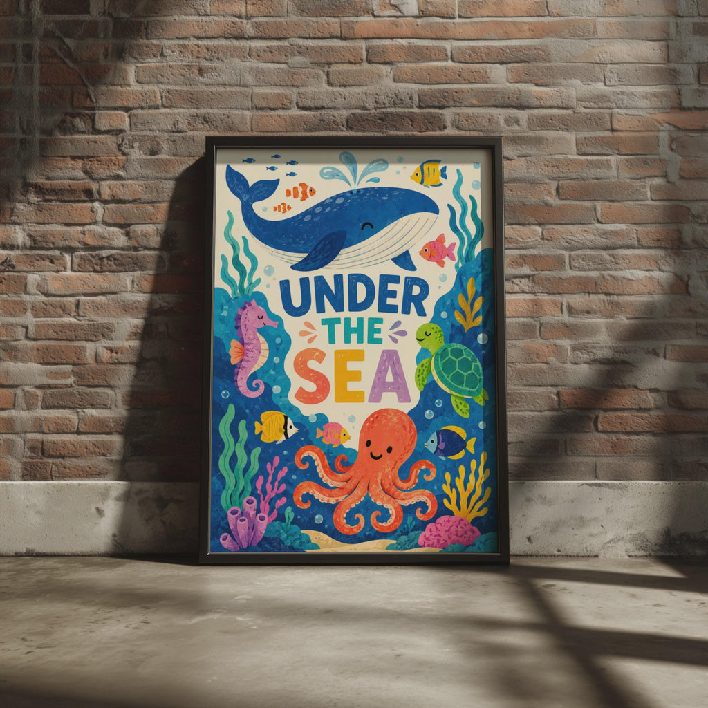 Under The Sea Kids Wall Art, Colorful Ocean Poster, Whale Octopus Print
