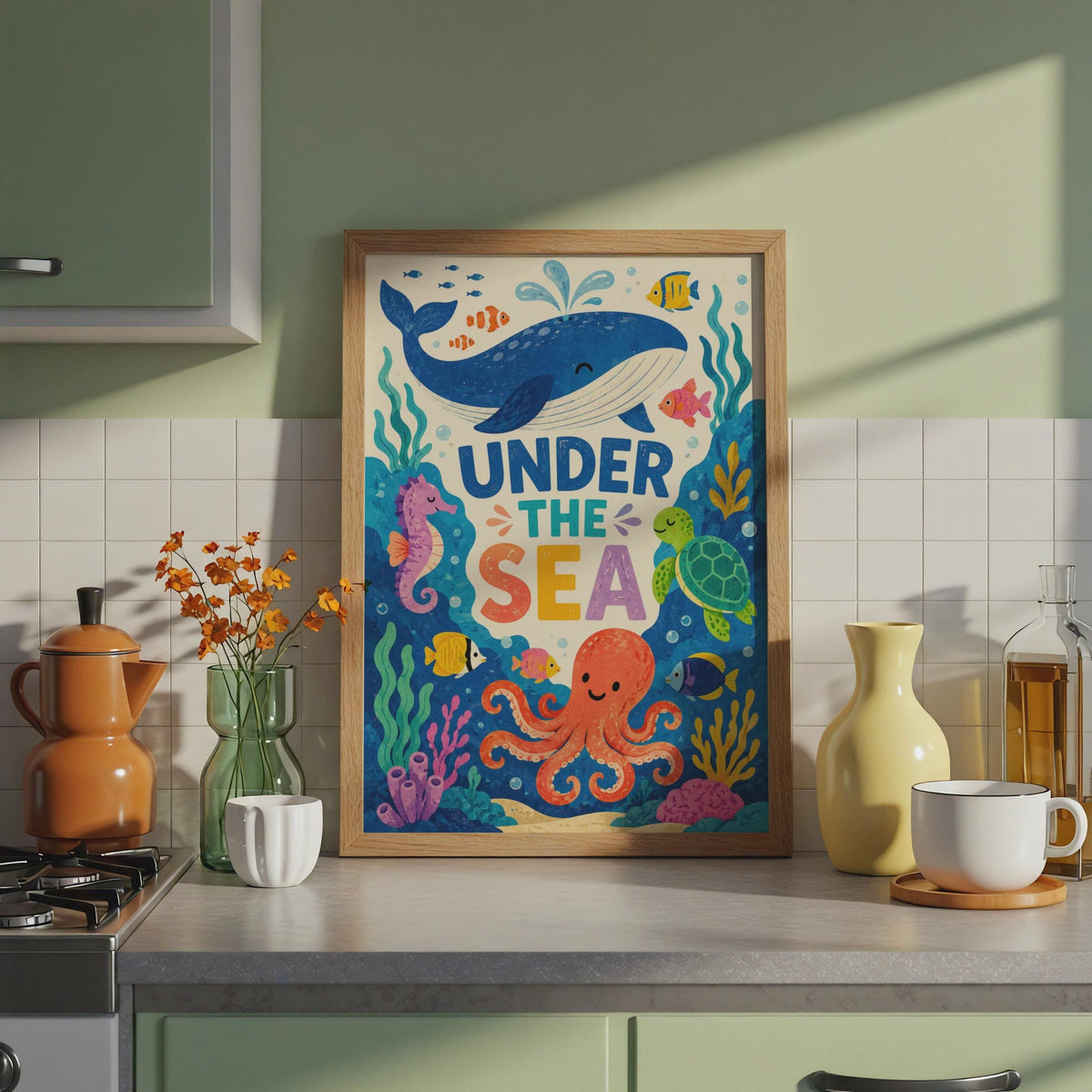 Under The Sea Kids Wall Art, Colorful Ocean Poster, Whale Octopus Print