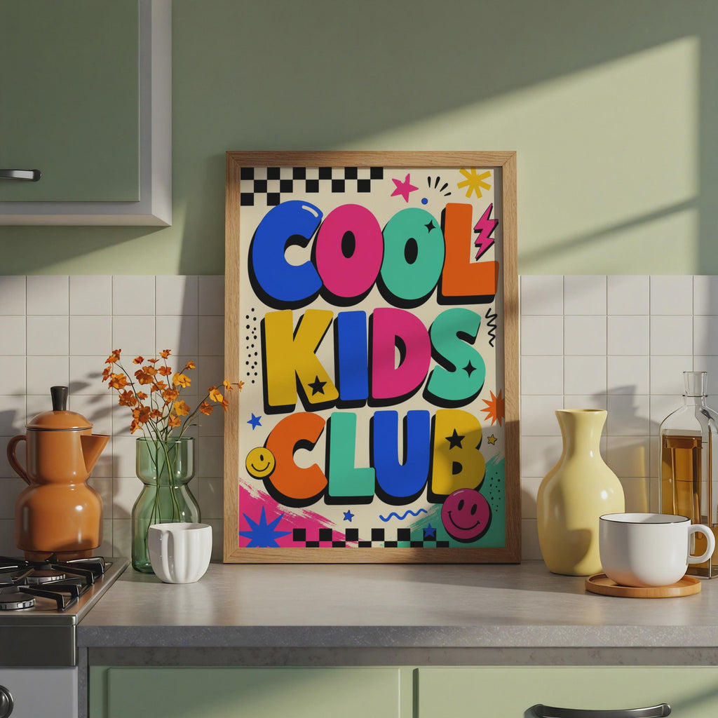 Children Club Poster, Retro Bold Typography, Playroom Decor  Print