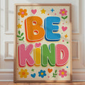 Be Kind Poster, Retro Floral Typography, Kids Bedroom Wall Art (Printed to Order)