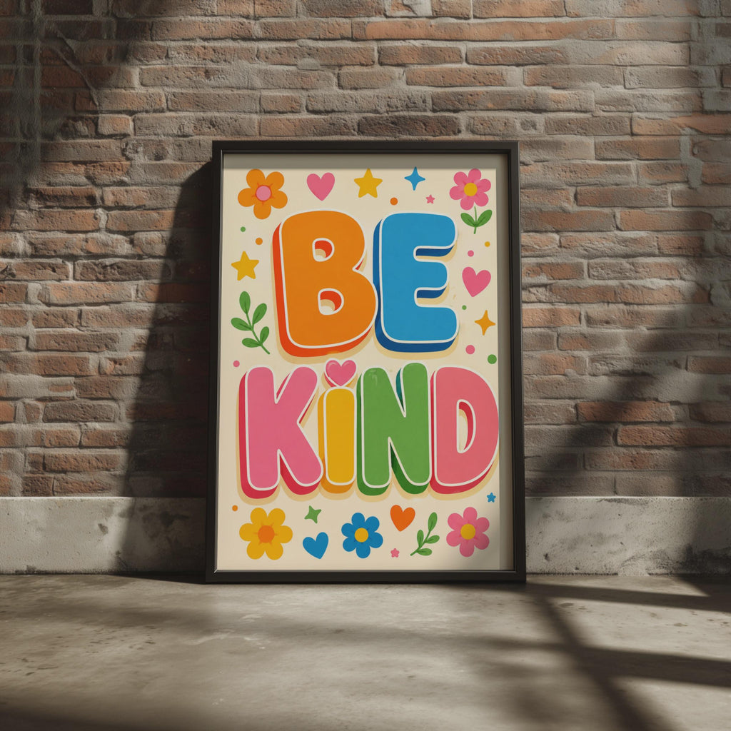 Be Kind Poster, Retro Floral Typography, Kids Bedroom Wall Art (Printed to Order)