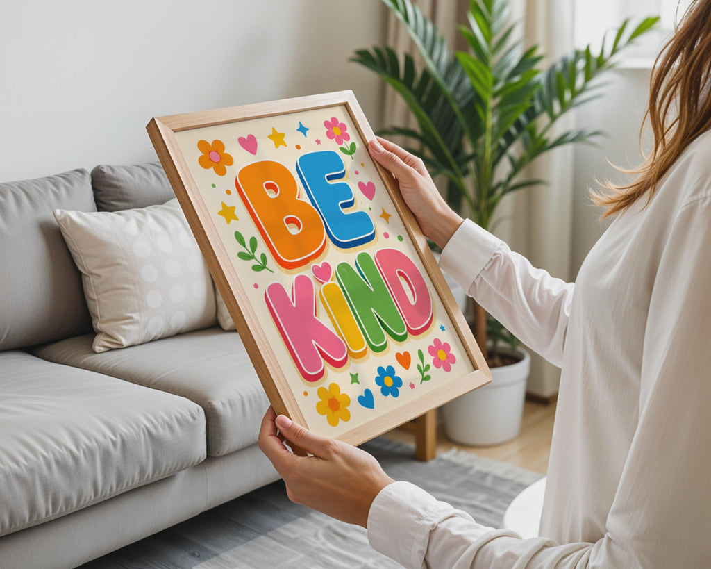Be Kind Poster, Retro Floral Typography, Kids Bedroom Wall Art (Printed to Order)