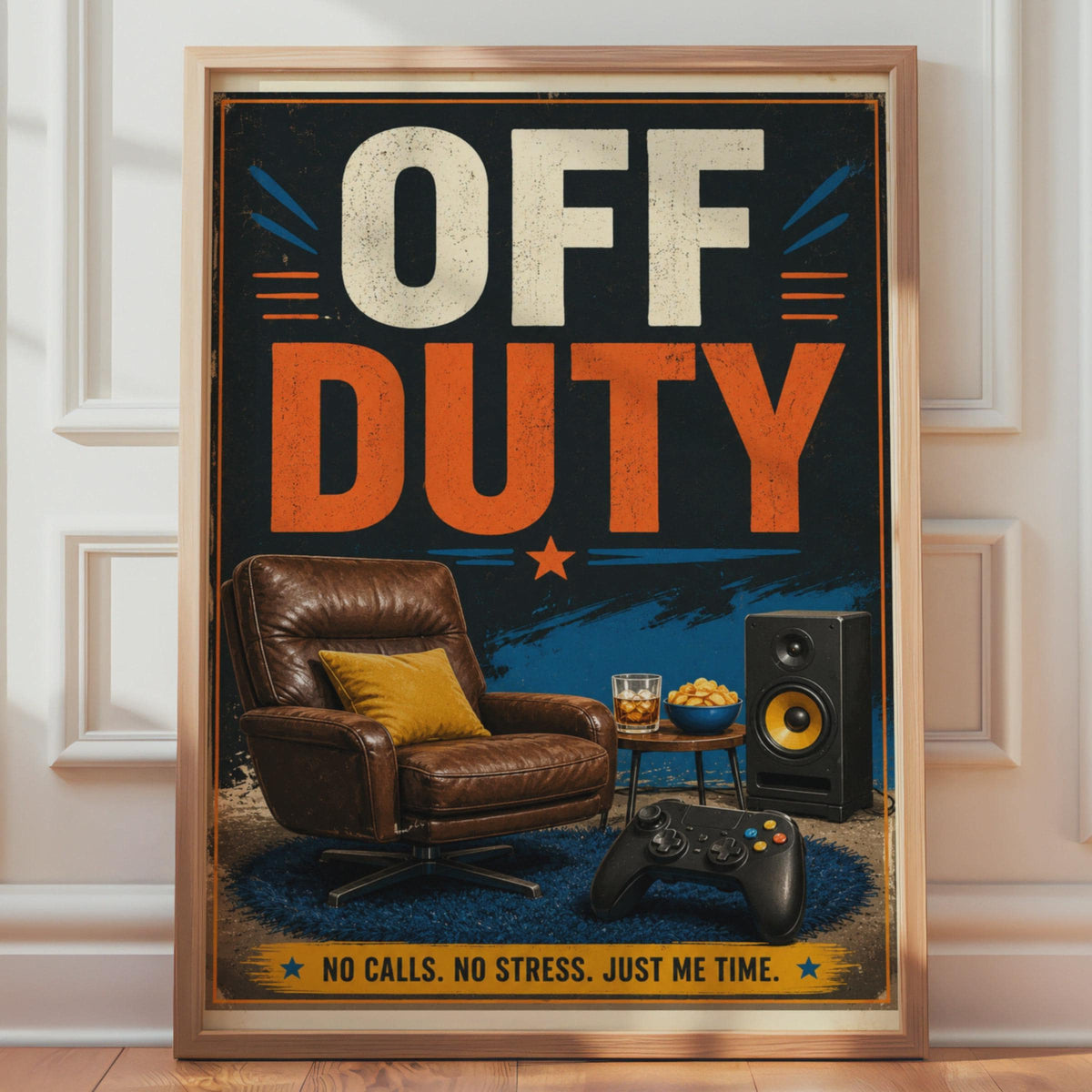 Off Duty Gamer Poster, Retro Man Cave Wall Art, No Stress Gaming Room Print