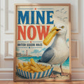 British Seaside Rules Poster, Seagull Chips, Retro Coastal Wall Art (Print)