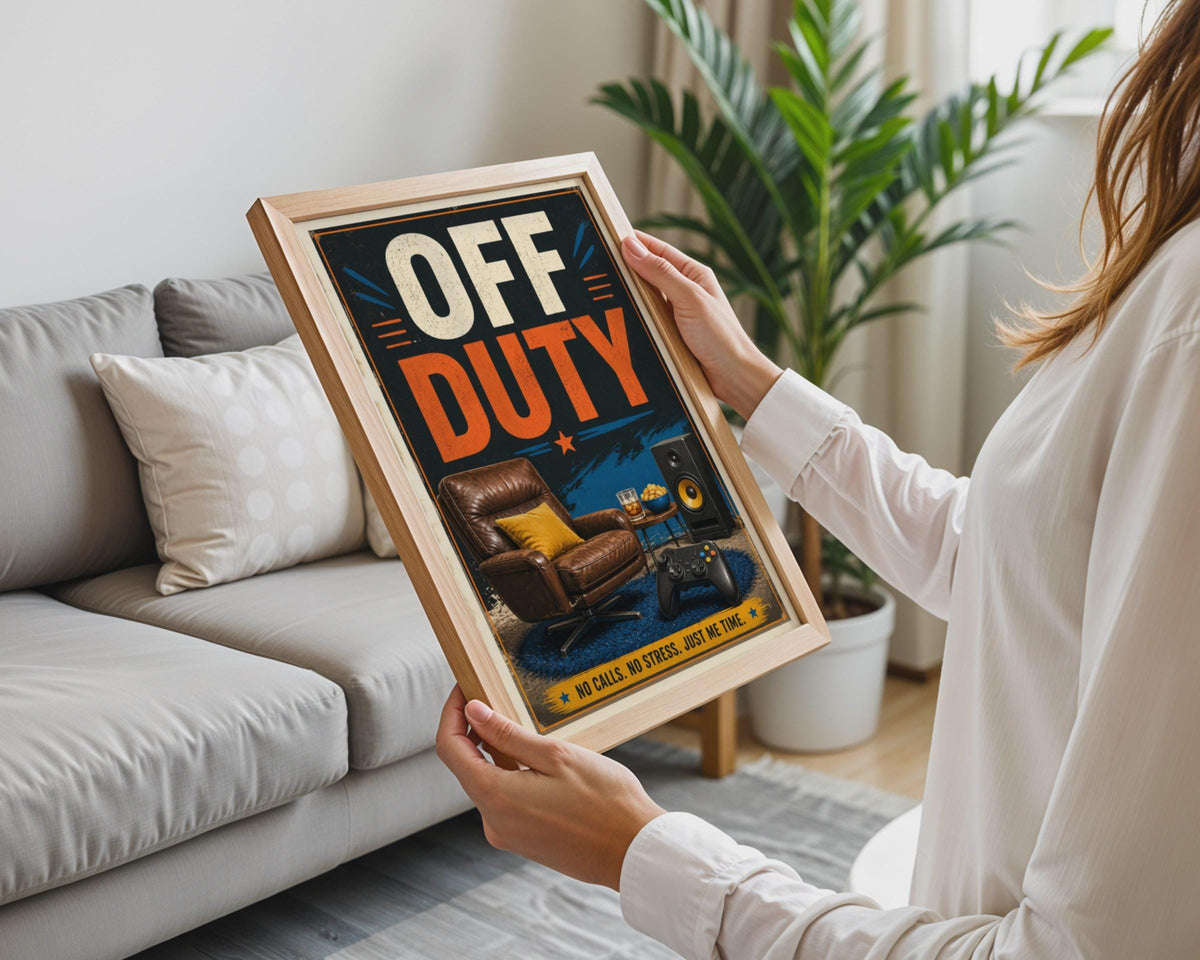 Off Duty Gamer Poster, Retro Man Cave Wall Art, No Stress Gaming Room Print