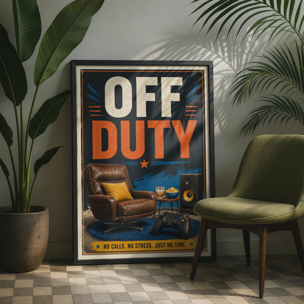 Off Duty Gamer Poster, Retro Man Cave Wall Art, No Stress Gaming Room Print